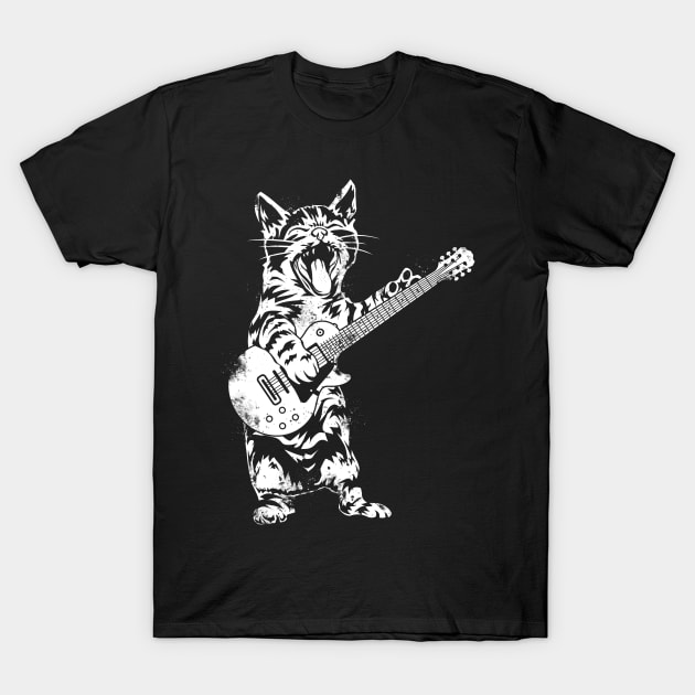 Cat Rocker Funny Kitty Plays Guitar Rockstar Guitarist T-Shirt by Blink_Imprints10